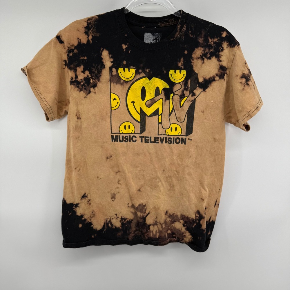 MTV Music Television‎ Bleached Tie Dye Smiley Face T Shirt Top Size M